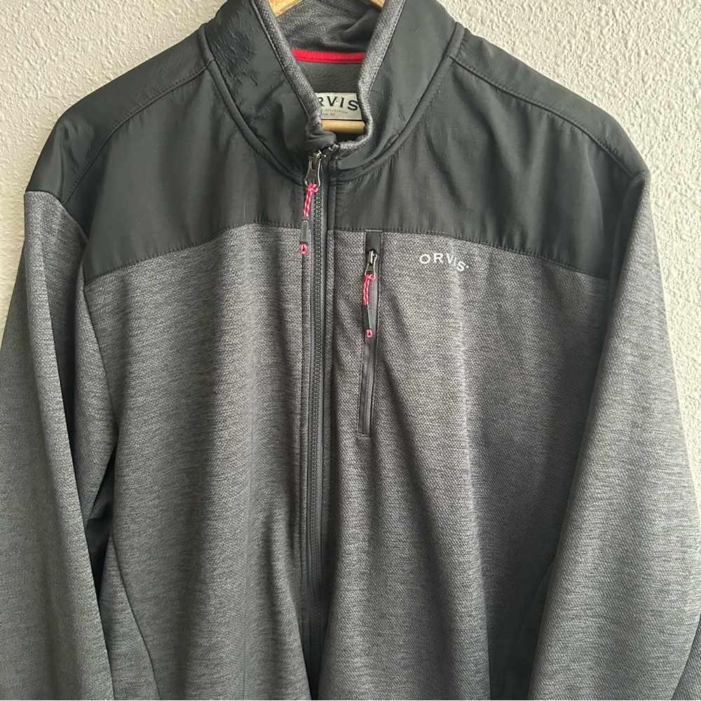 Orvis Gray Black Bonded Full Zip Up Fleece‎ Lined Performance Casual Jacket - Picture 3 of 9